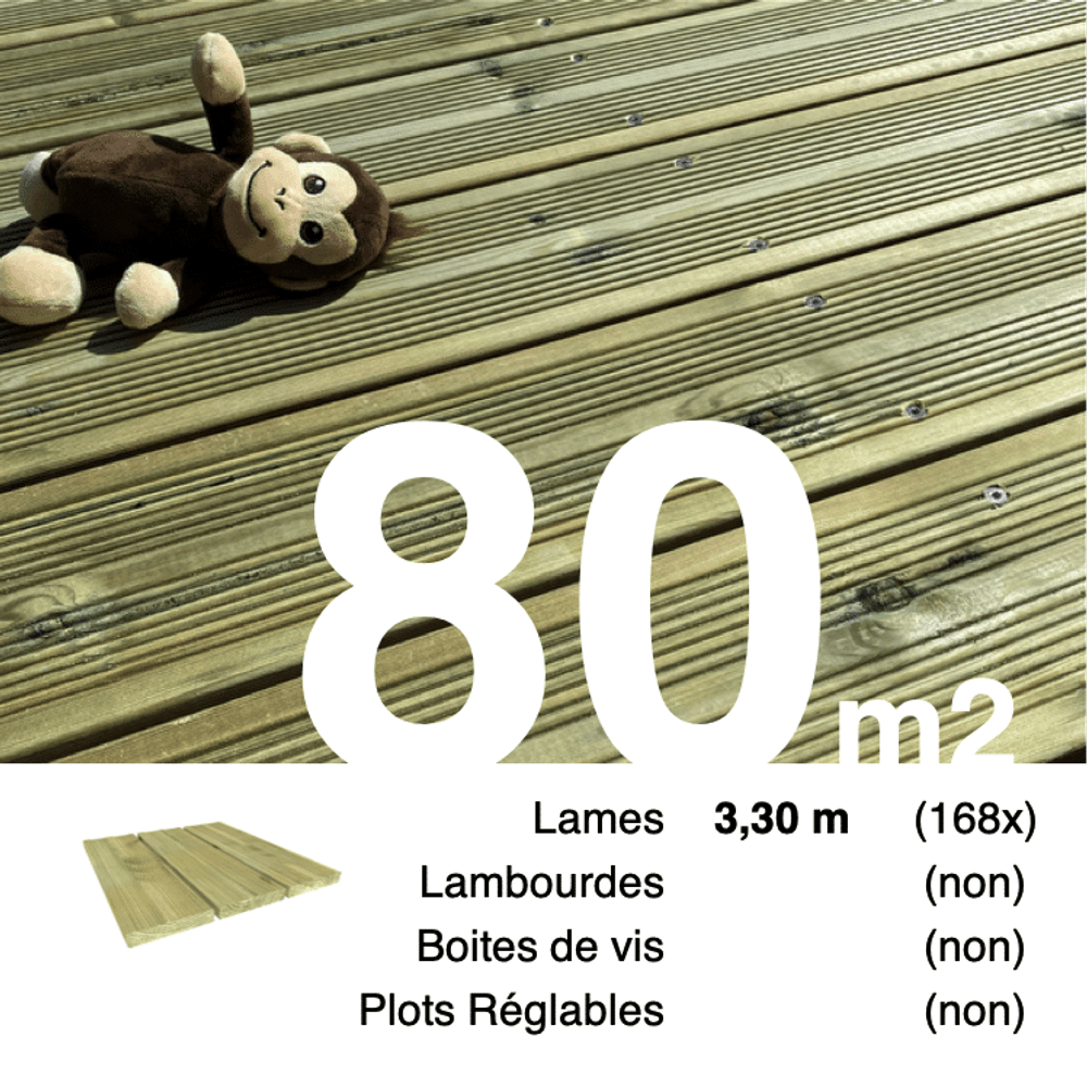 Lames de terrasse pin autoclave vert 27 x 145 mm • longueur 3,3 m • classe 4 • lot pour 80 m²