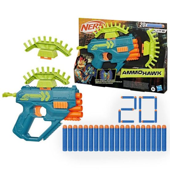Rebel ops ammohawk, blaster avec 2 accessoires et 20 fléchettes en mousse , des 8 ans