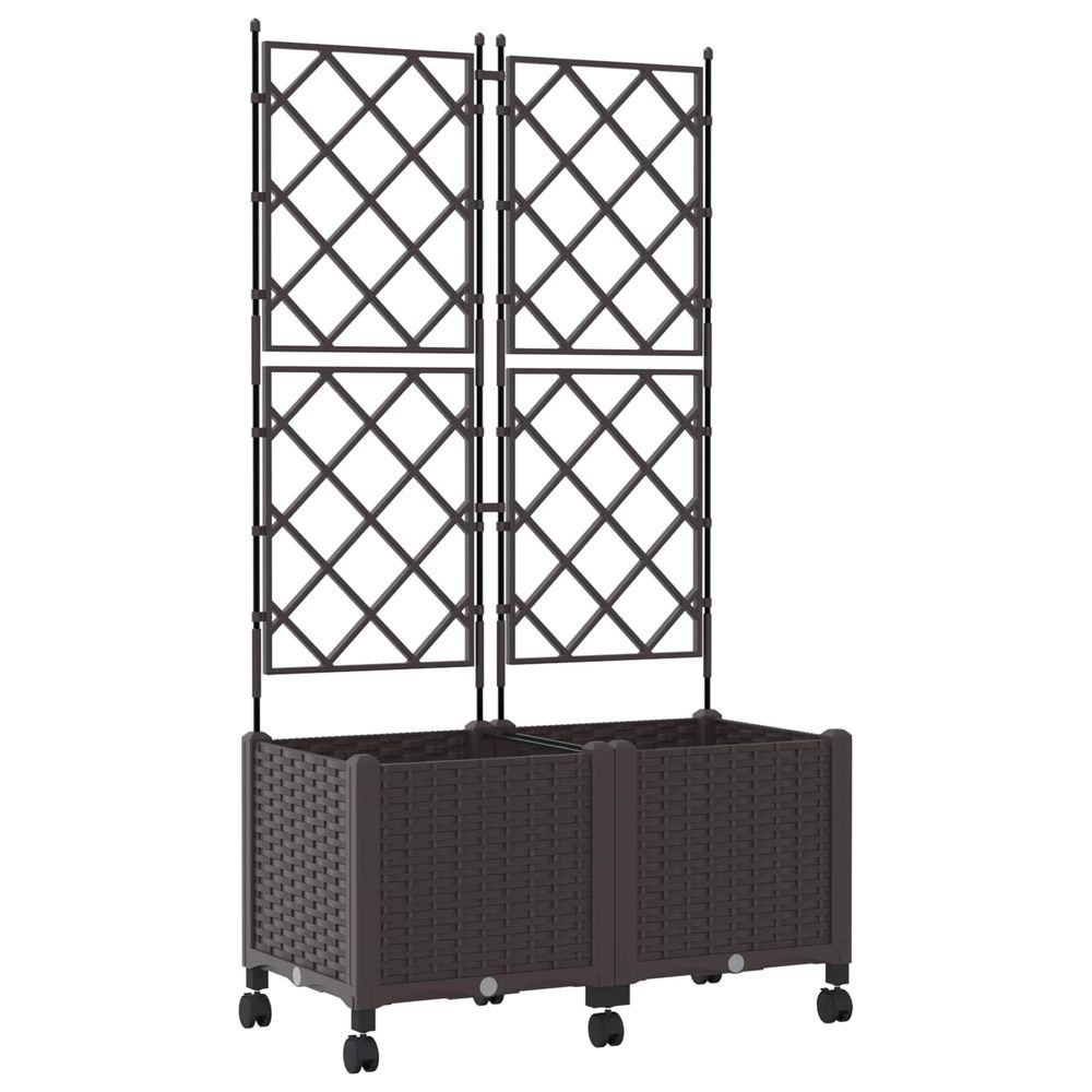Bac de jardin avec treillis et roues 2 pc marron pp