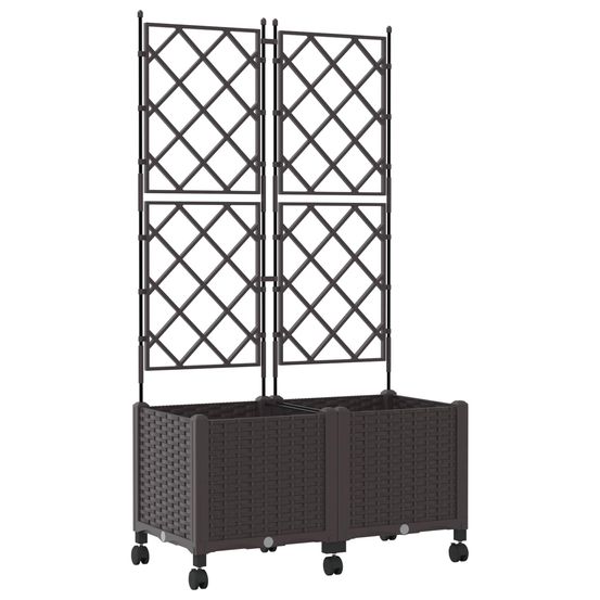 Bac de jardin avec treillis et roues 2 pc marron pp