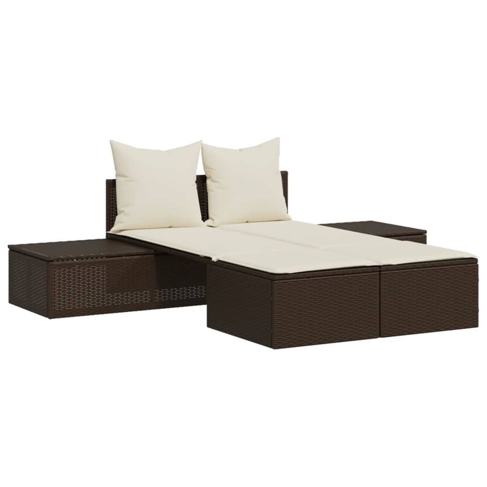 Chaise longue double avec coussins marron résine tressée bain de soleil