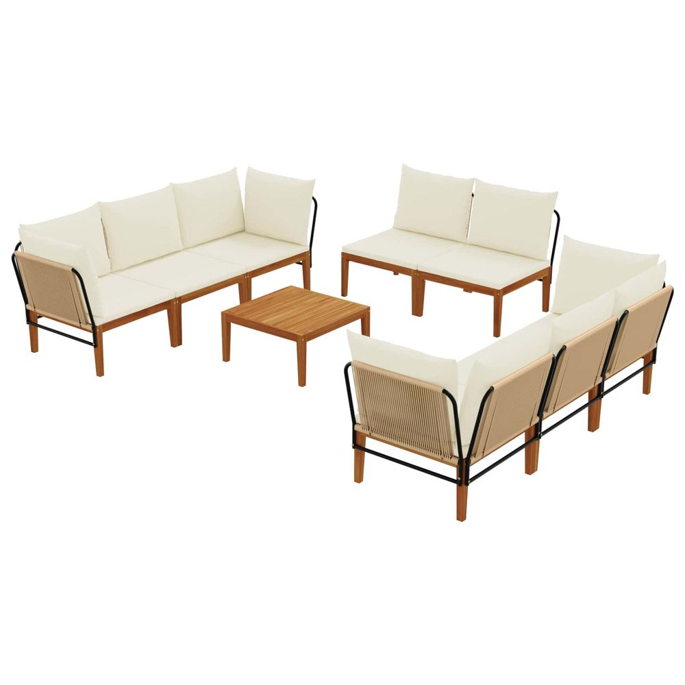 9 pc bois d'acacia massif et corde naturel