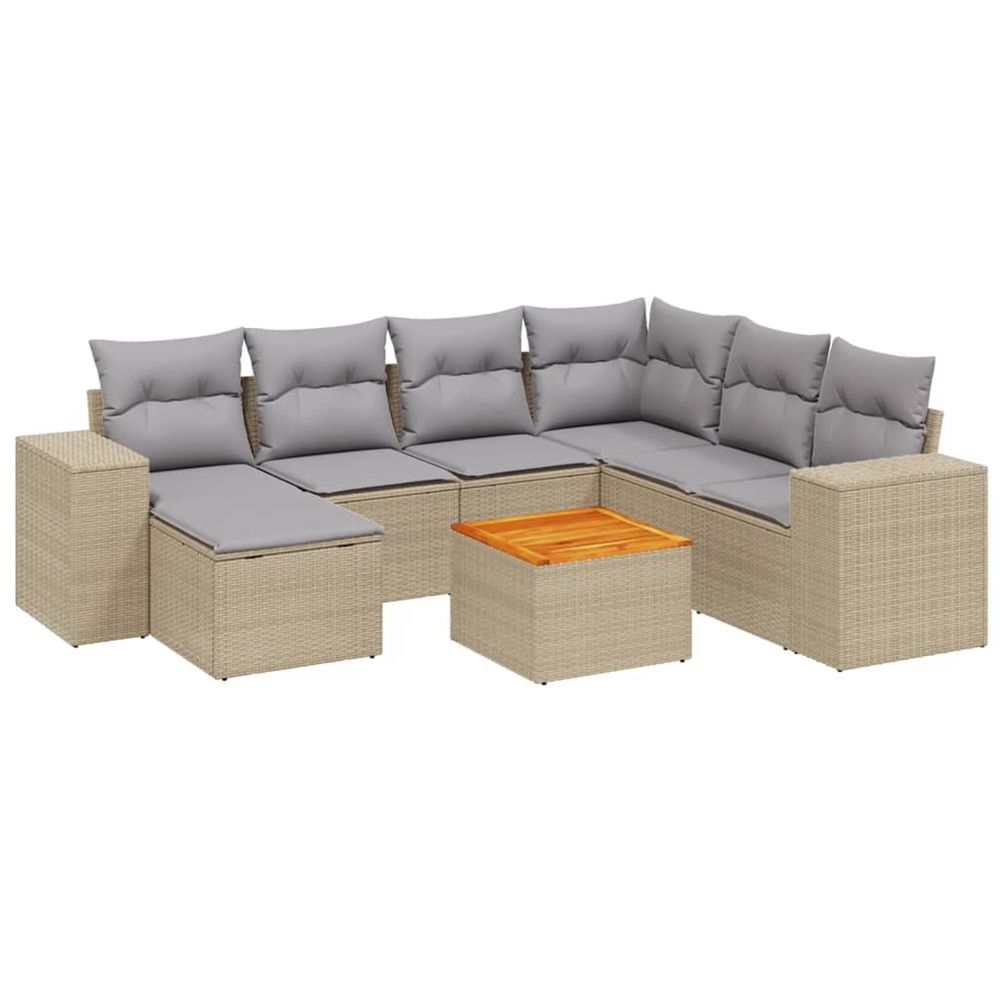 Salon de jardin avec coussins 8 pcs beige résine tressée