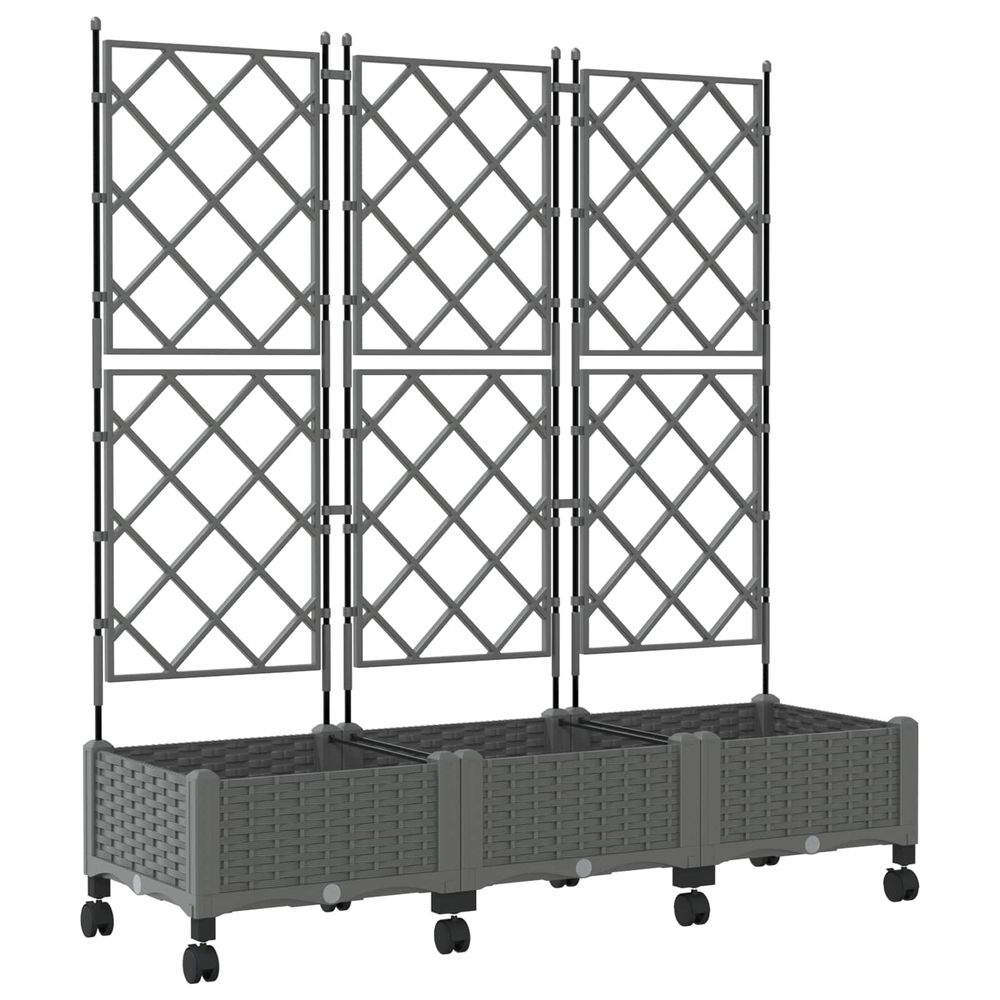 Bac de jardin avec treillis et roues 3 pc gris clair