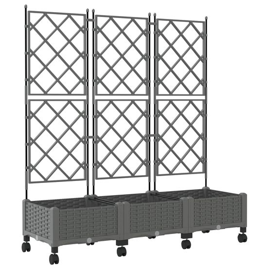 Bac de jardin avec treillis et roues 3 pc gris clair
