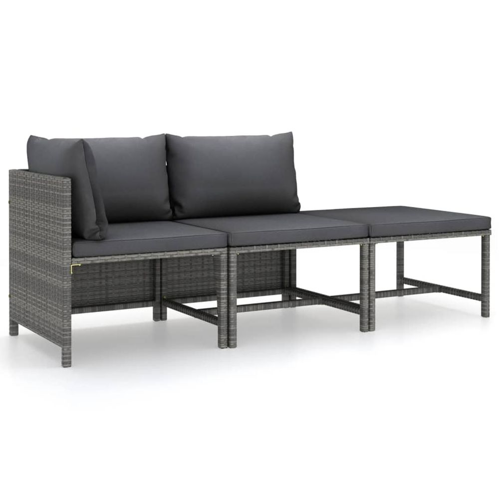 Salon de jardin 3 pcs avec coussins résine tressée gris