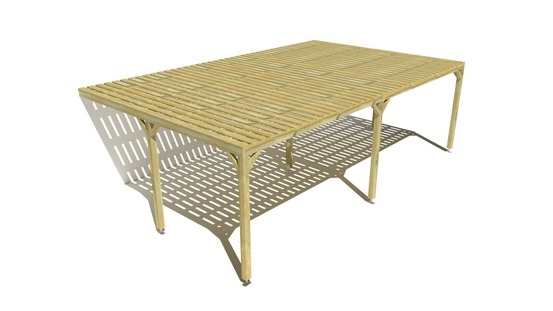 Pergola bois • 8m x 5m • adossée • sens largeur • platelage bois • livraison comprise