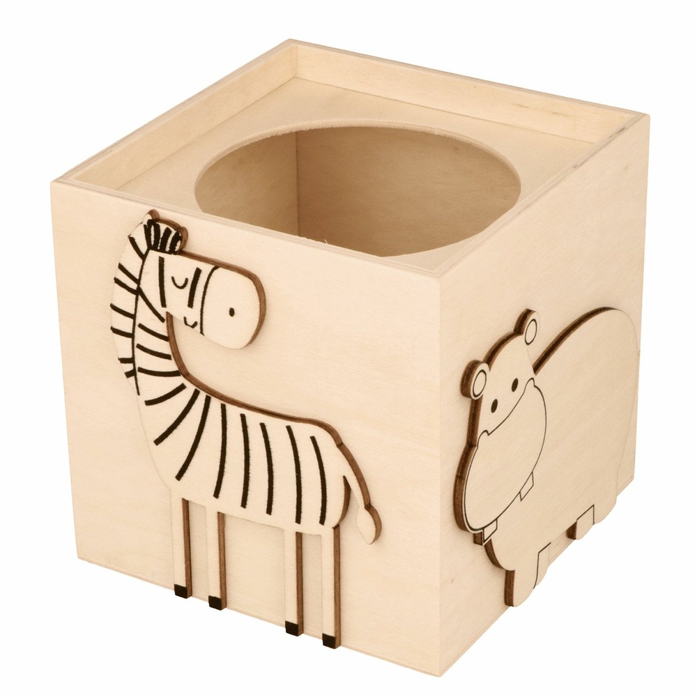 Pot à crayon en bois animaux de la savane