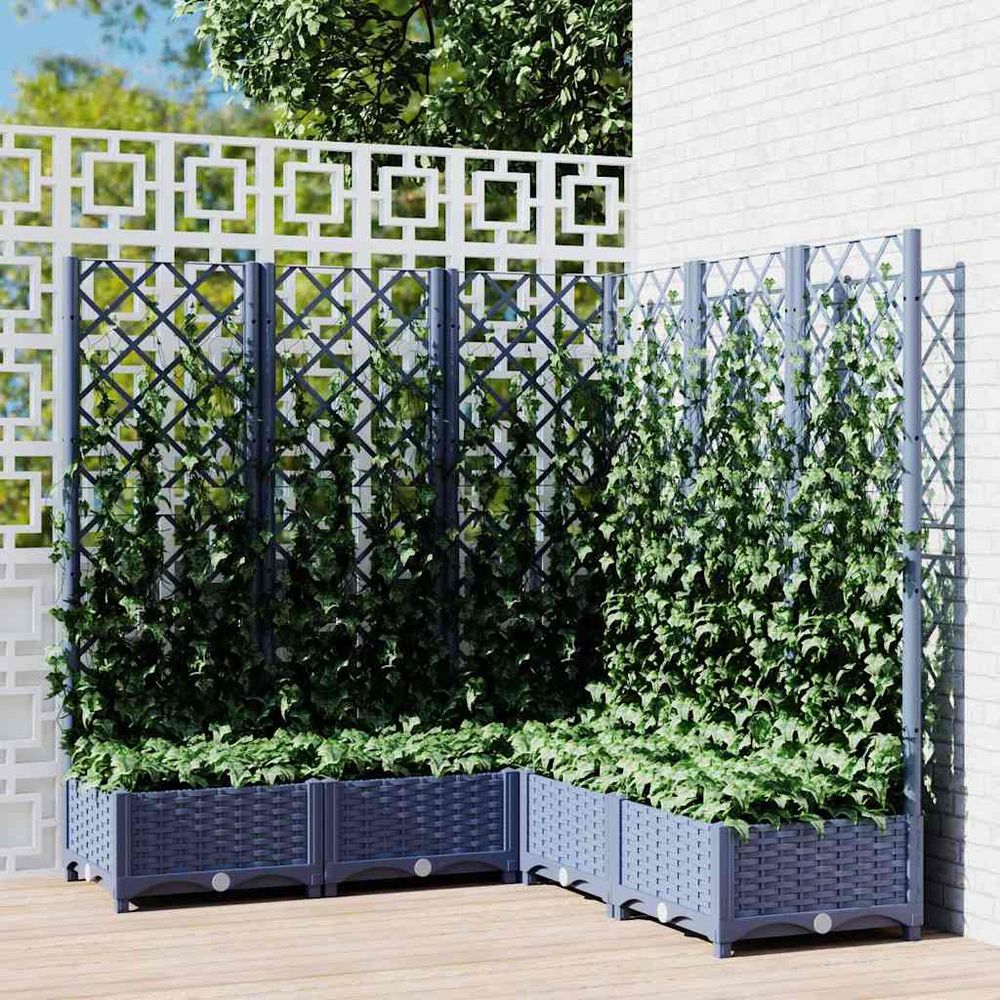 Grande jardinière carrée avec treillis brise-vue bleu gris 120x121,5cm pp