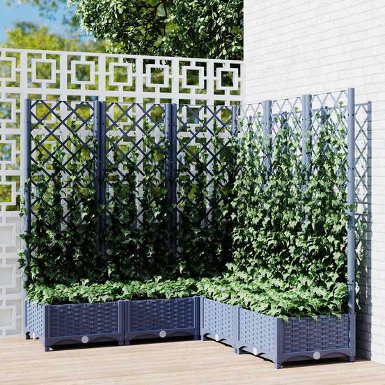 Grande jardinière carrée avec treillis brise-vue bleu gris 120x121,5cm pp