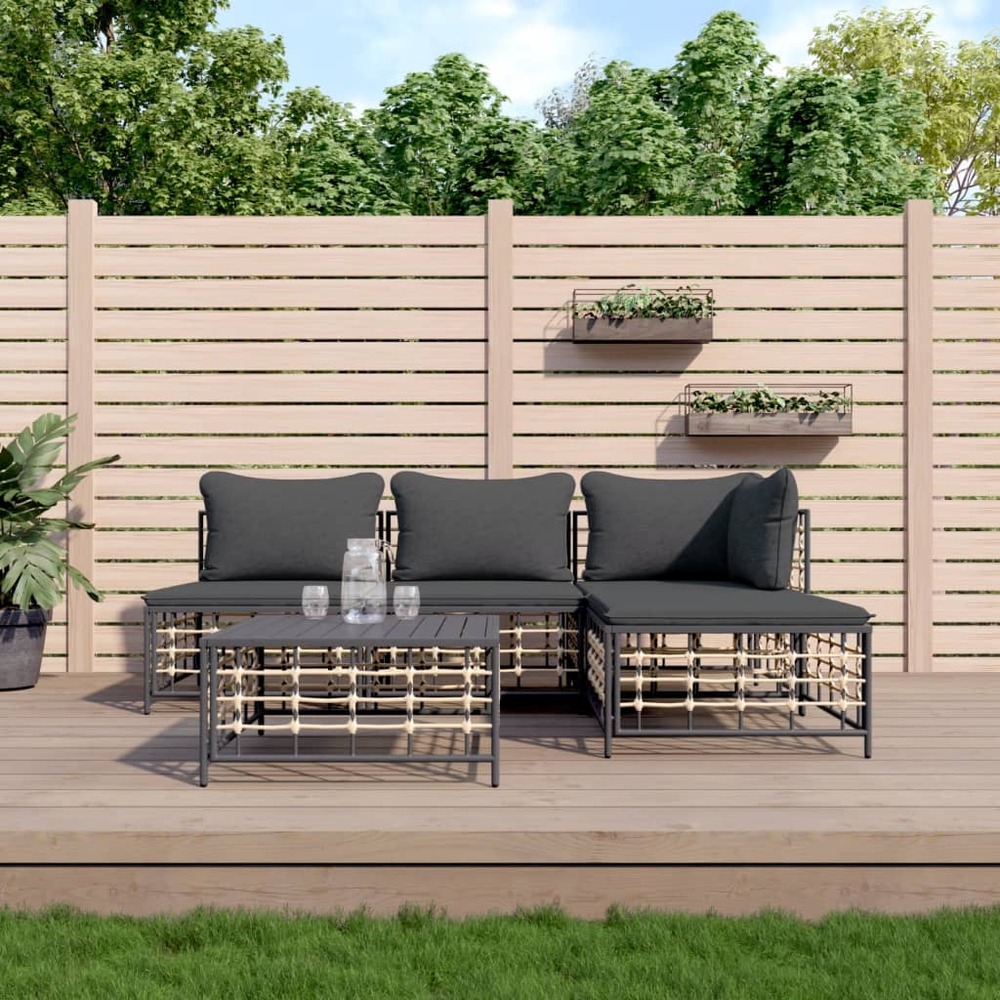 Salon de jardin 5 pcs avec coussins anthracite résine tressée