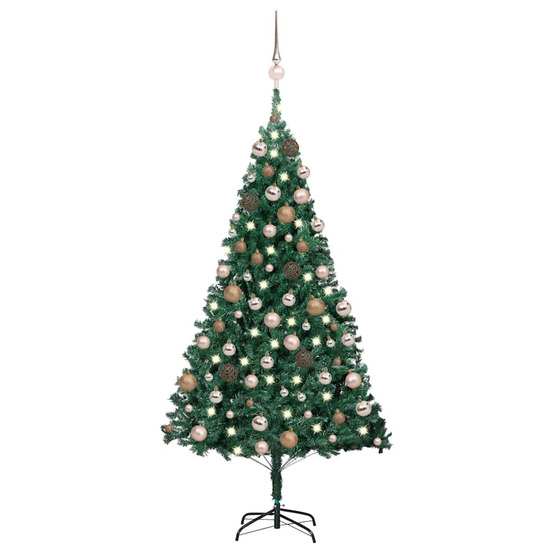 Arbre de noël artificiel pré-éclairé et boules vert 180 cm pvc