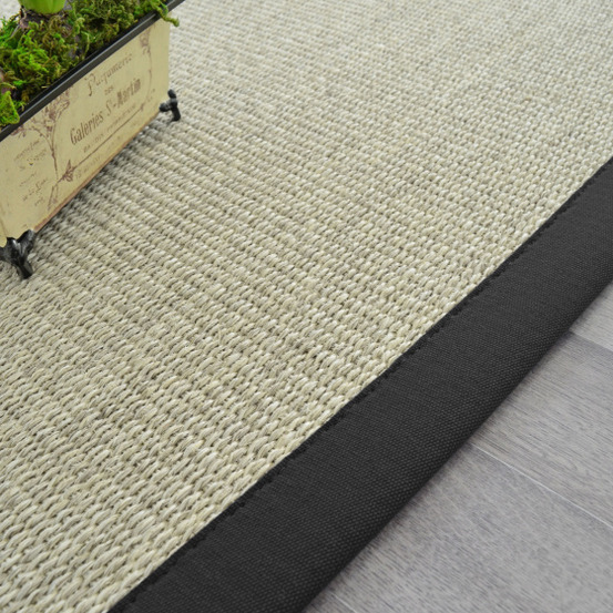 Tapis sisal quintana blanchi - ganse coton noire - 160 x 230 cm