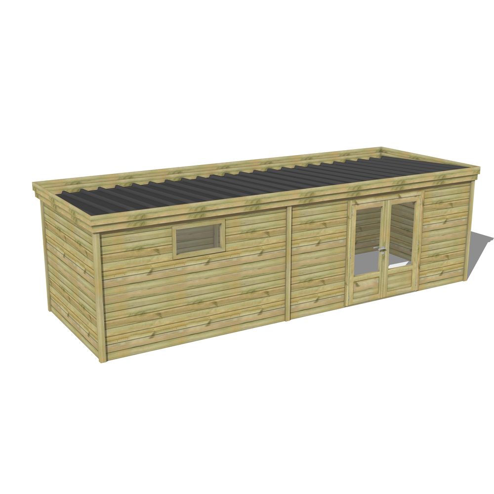 Abri de jardin bois pin traité autoclave 27mm - 7,695x2,64m / 20m2 - bac acier - abri français