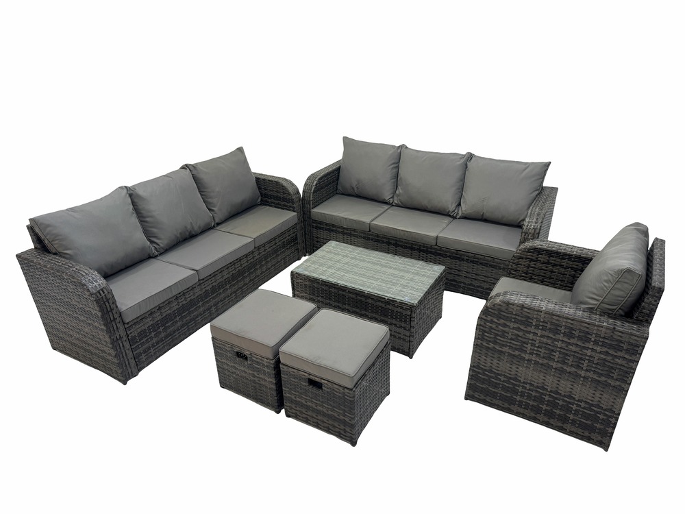 9 places ensemble de canapés en rotin salon de jardin avec table basse rectangulaire canapé 3 places 2 petits tabourets