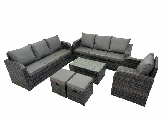 9 places ensemble de canapés en rotin salon de jardin avec table basse rectangulaire canapé 3 places 2 petits tabourets