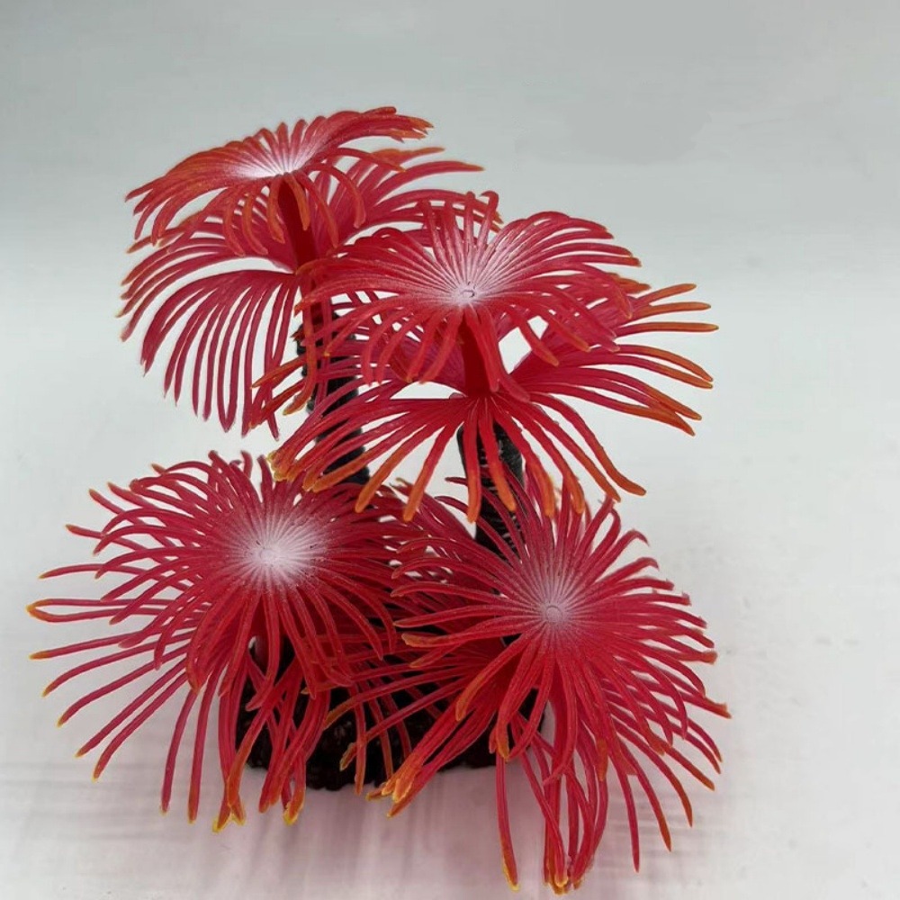 Décoration en corail doux simulé en silicone écologique pour aquarium rouge vif