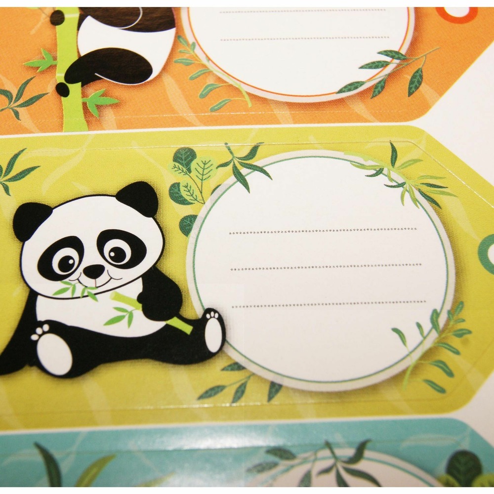 12 étiquettes adhésives scolaires - rectangle - pandas