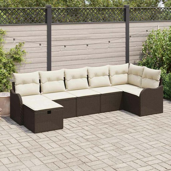 Ensemble de canapé de jardin 7 pcs marron poly rotin