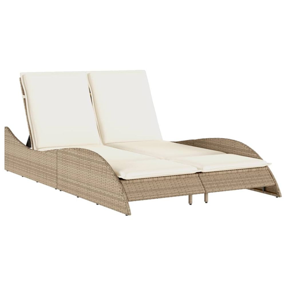 Chaise longue avec coussins beige 114x205x73 cm résine tressée bain de soleil