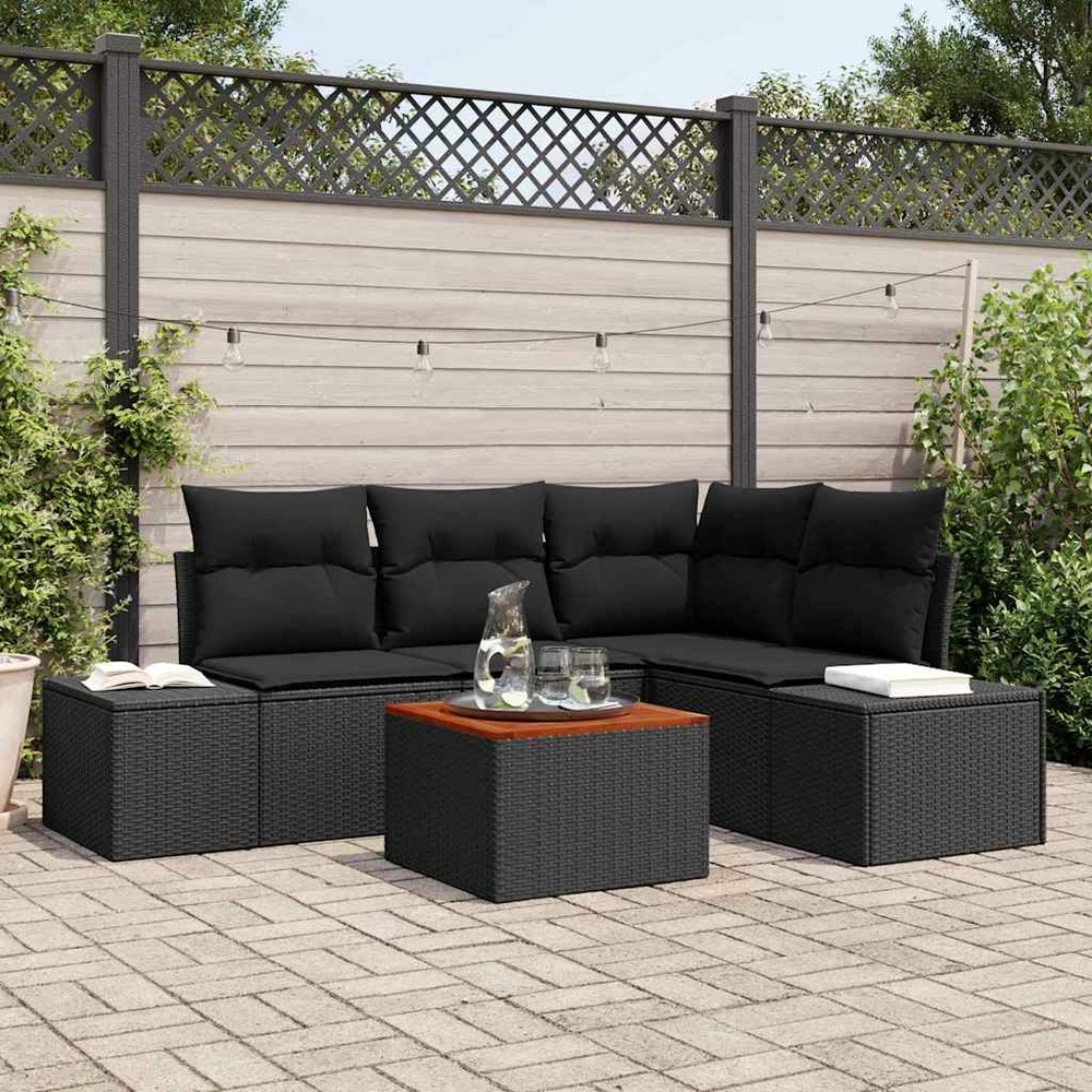 Ensemble de canapé de jardin avec stockage 5 pcs noir polyrotin