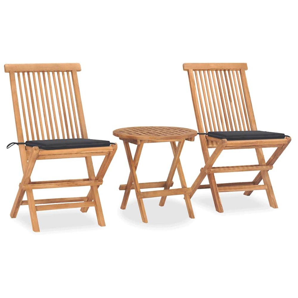 Ensemble à manger d'extérieur pliable avec coussin 3 pcs teck