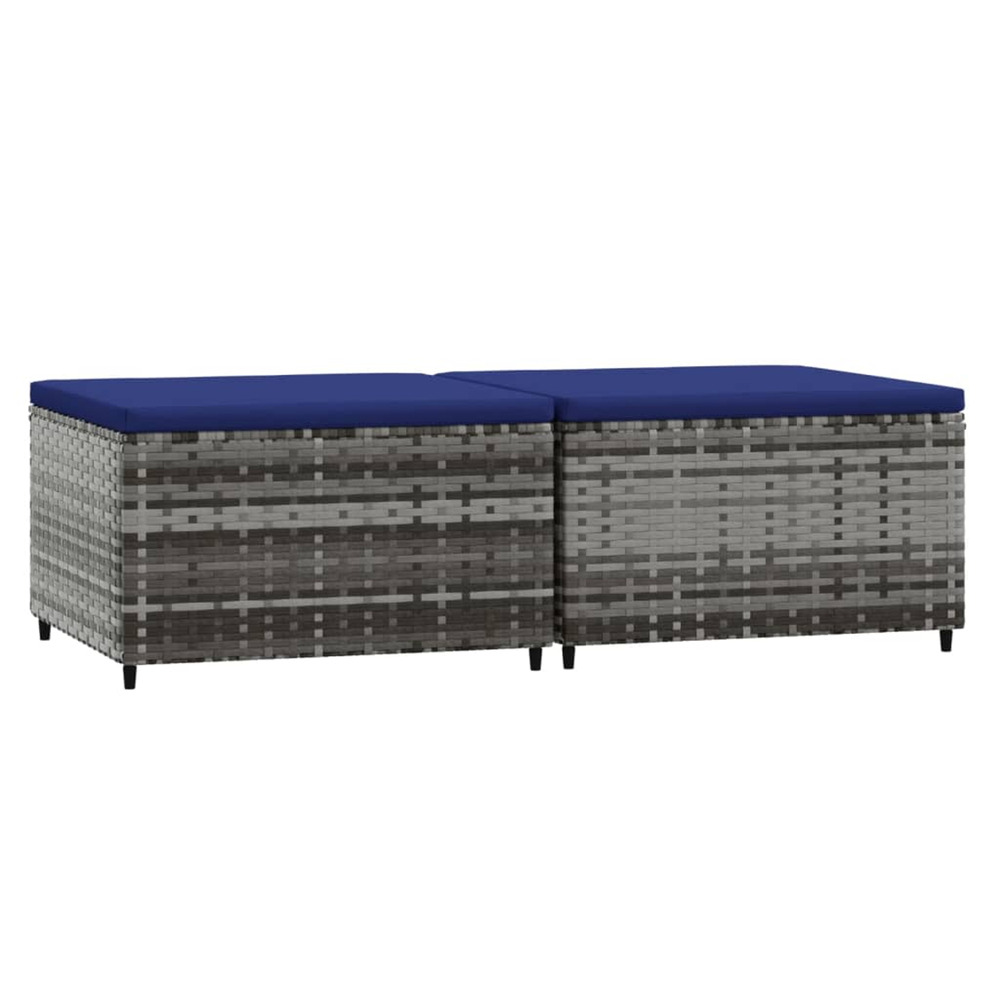 Repose-pieds de jardin et coussins lot de 2 gris résine tressée