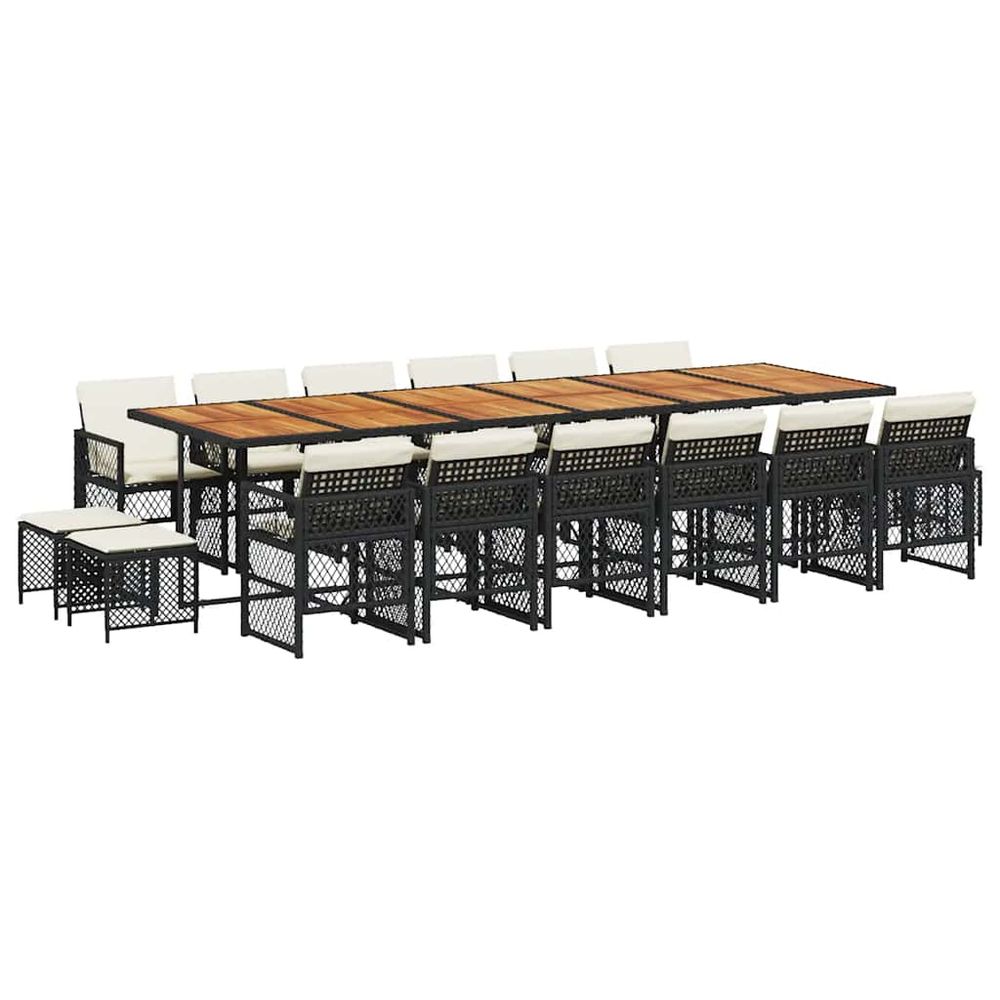 Ensemble à manger de jardin 17 pcs coussins noir résine tressée