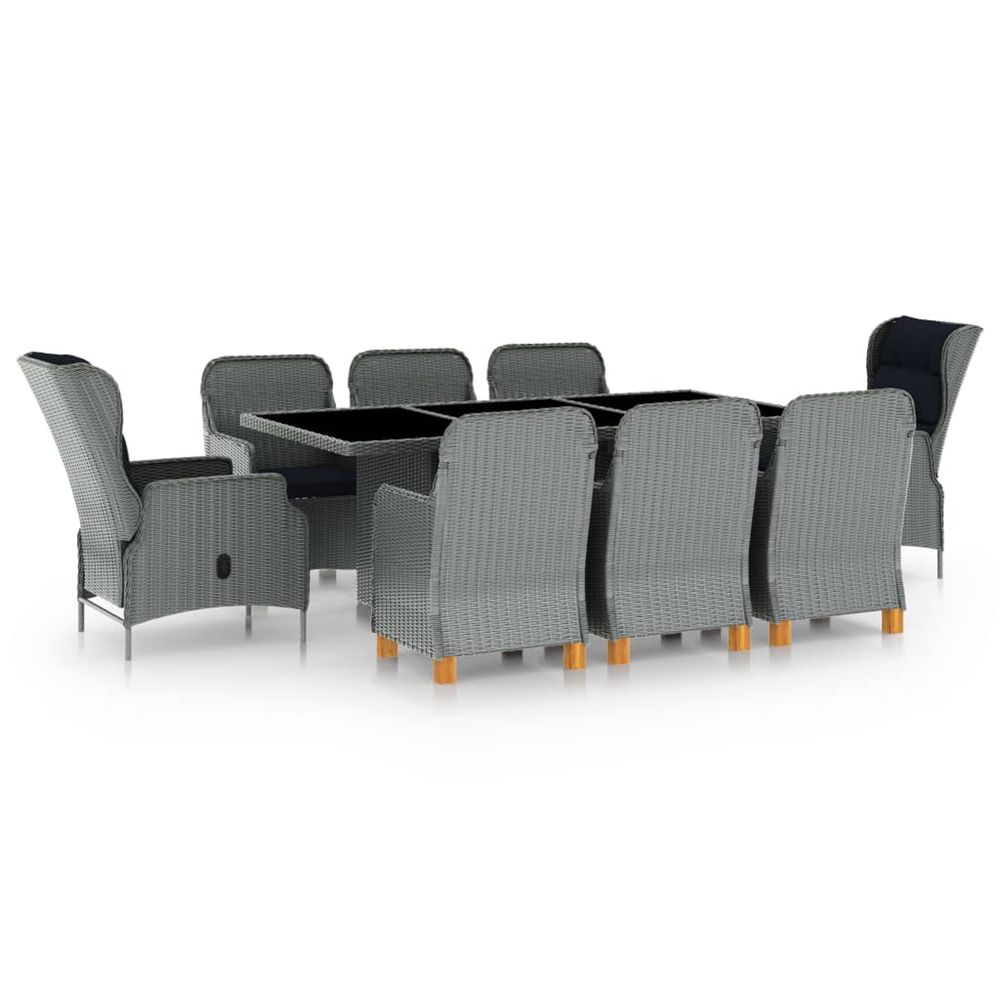 Ensemble à manger 9 pcs avec coussins résine tressée gris clair