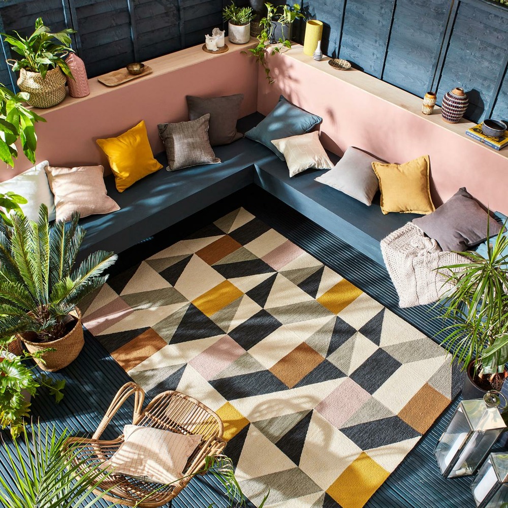 Tapis extérieur 200x280 tissé kilim orange et rose nuevo