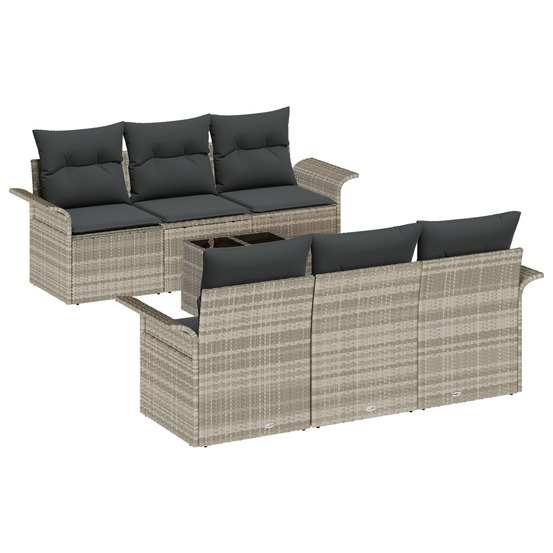 Set de 7 canapés de jardin avec coussins gris clair poly rattan