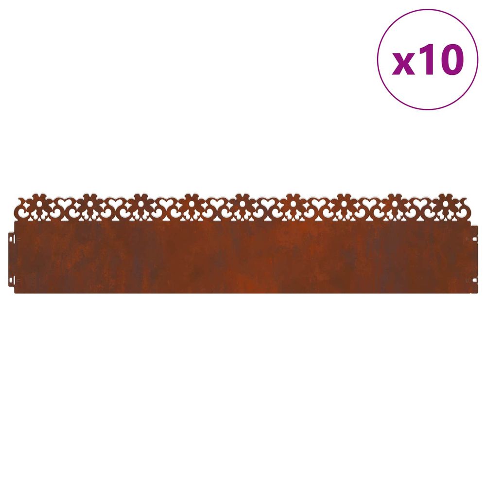 Bordures de pelouse 10 pc 103 x 0,05 x 22 cm acier patiné