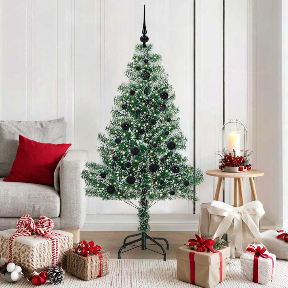 Sapin artificiel lumineux 1.5m effet neige, décorations de fête incluses