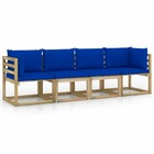 Canapé de jardin meuble extérieur 4 places avec coussins bleu