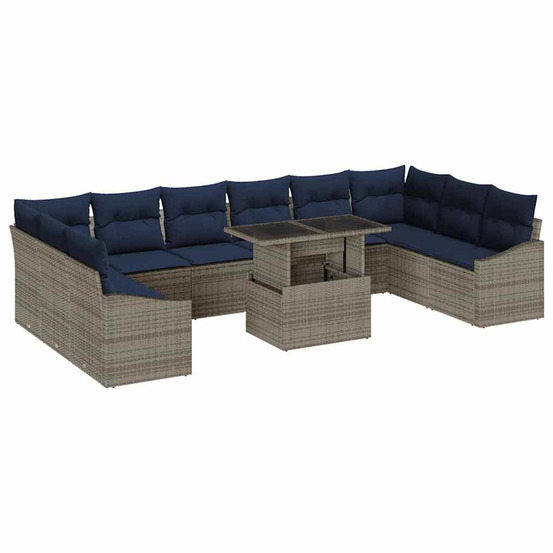 Ensemble de canapé de jardin avec coussin 11 pcs gris et marine