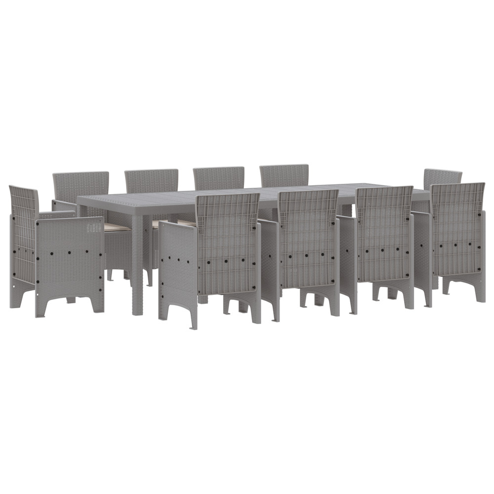Ensemble de salle à manger de jardin 11 pièces avec coussins gris clair rotin poly