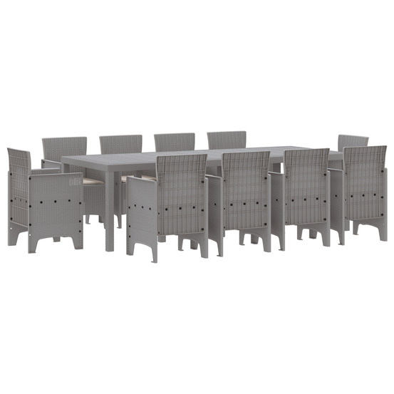 Ensemble de salle à manger de jardin 11 pièces avec coussins gris clair rotin poly