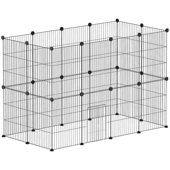 Enclos modulable rongeurs petits animaux - parc 24 panneaux - 120 x 60 x 80 cm - acier noir