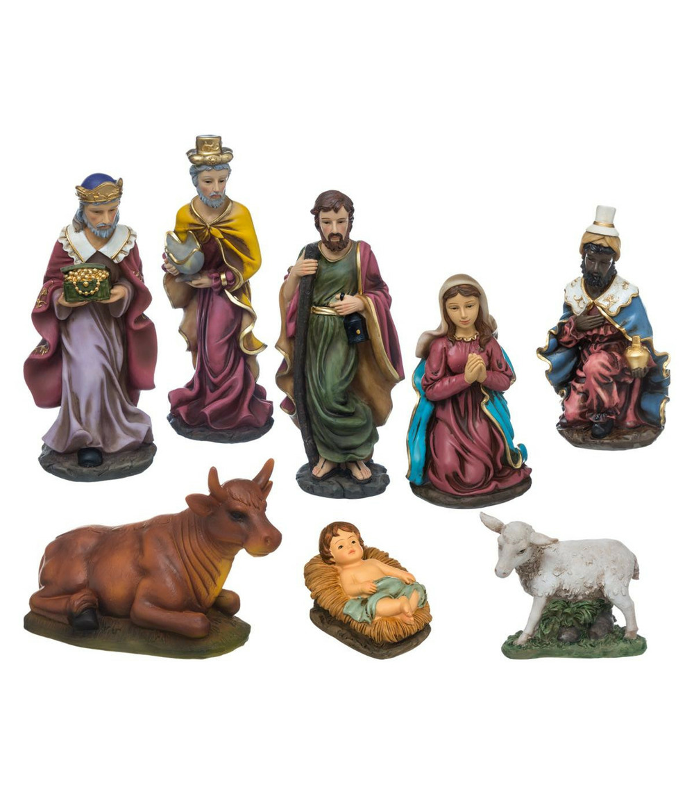 Déco de crèche de noël set de 8 santons en résine