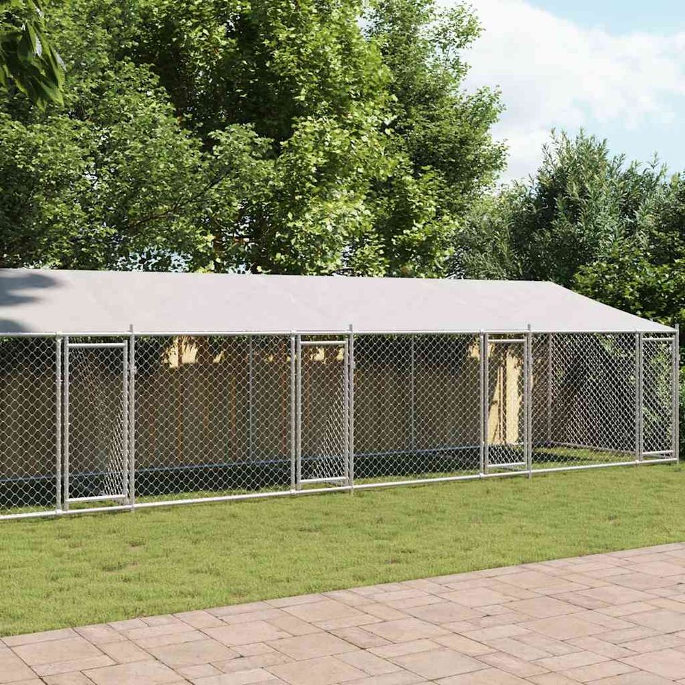 Très grand chenil 6 boxes acier galvanisé toit pour jardin 12x2x2m