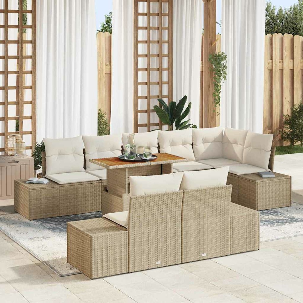 Ensemble de canapé de jardin 9 pcs beige poly rotin