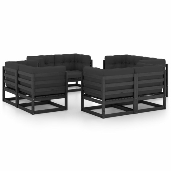 Salon de jardin 8 pcs avec coussins bois de pin massif