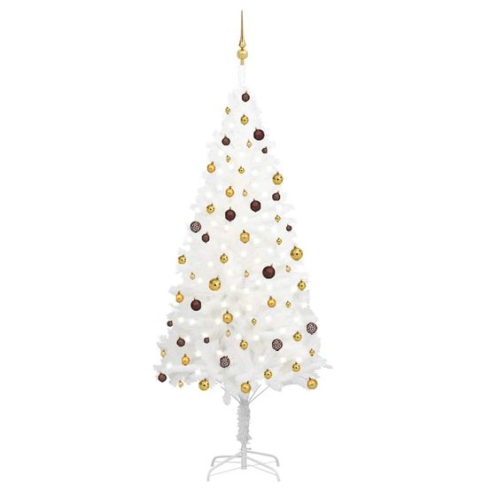 Arbre de noël artificiel pré-éclairé et boules blanc 240 cm
