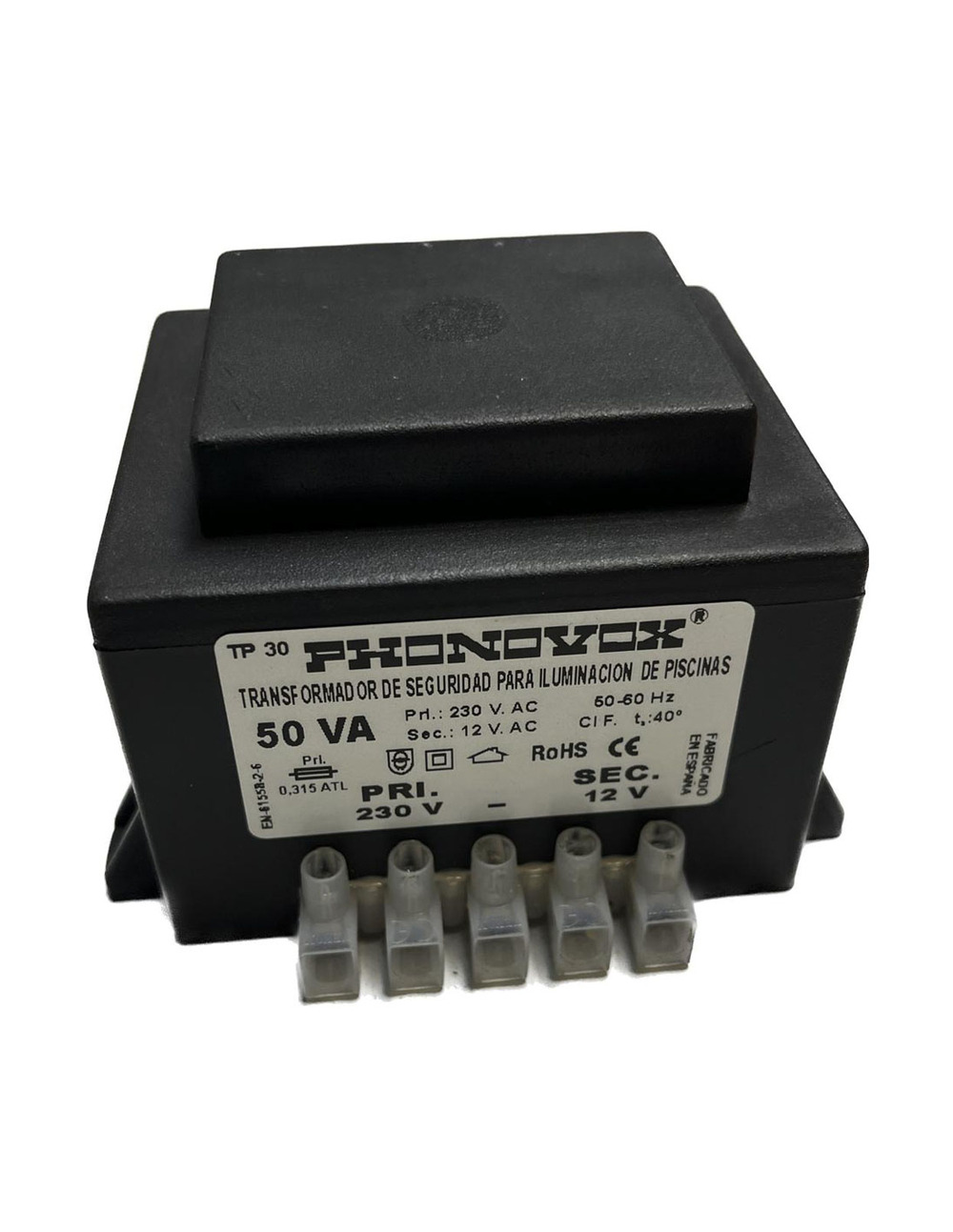 Transformateur de piscine 50va 230/12v 50-60hz ip-00 bloc tp31050 phonovox - phonovox