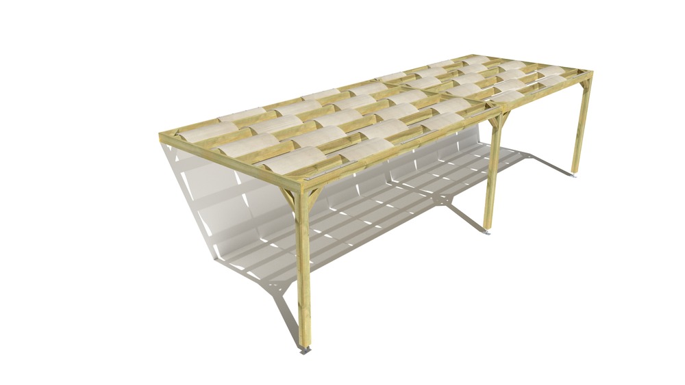 Pergola bois • 9m x 3m • adossée • sens largeur • voilage semi-transparent inclus • livraison comprise