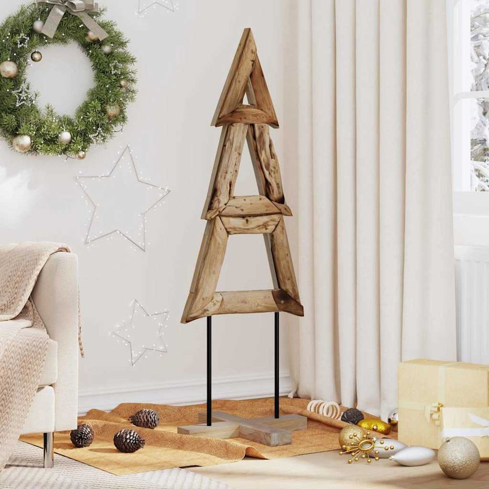 Sapin de noël en bois de teck massif décoration rustique pour salon 120 cm