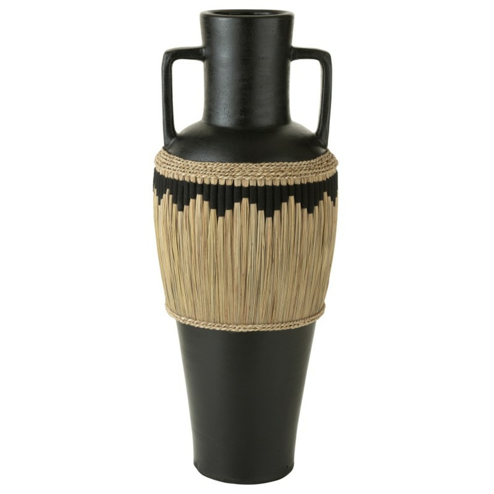 Vase motifs et anses en poterie noir 43x43x100 cm