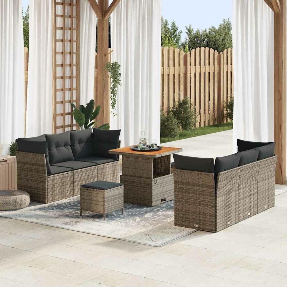 Ensemble de canapé de jardin 9 pcs gris polyrotin