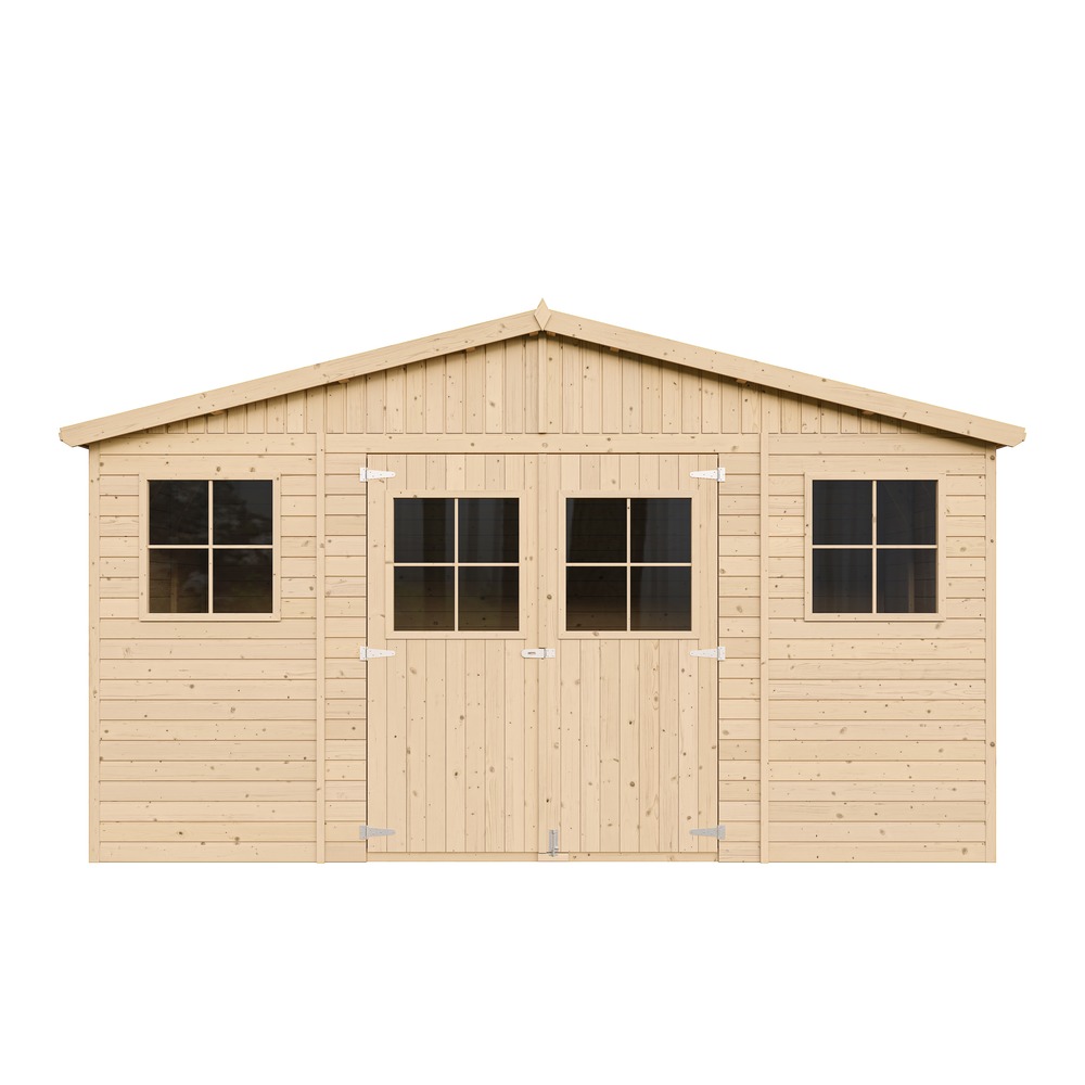 Abri de jardin en bois 12 m² - h246 x 418 x 320 cm - construction de panneaux en bois naturel - m331
