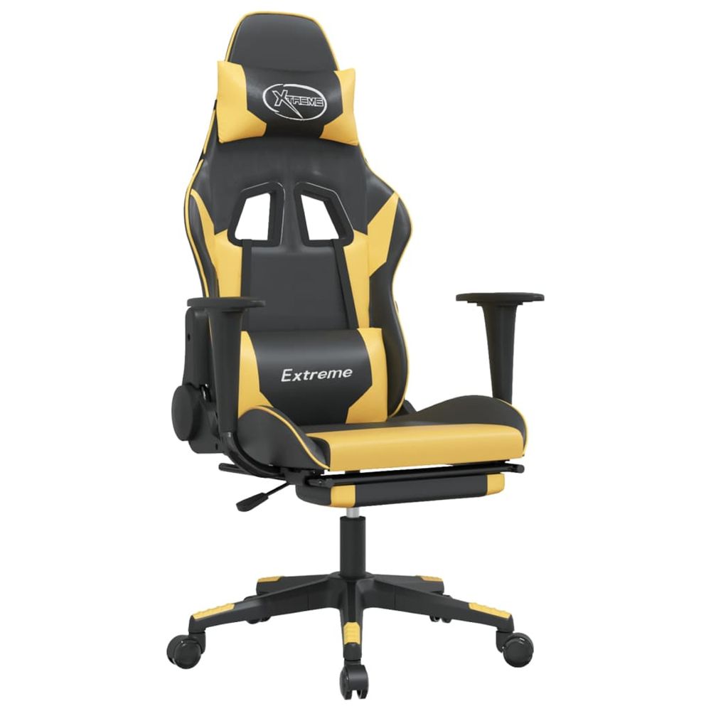 Chaise de jeu avec repose-pied noir et doré similicuir